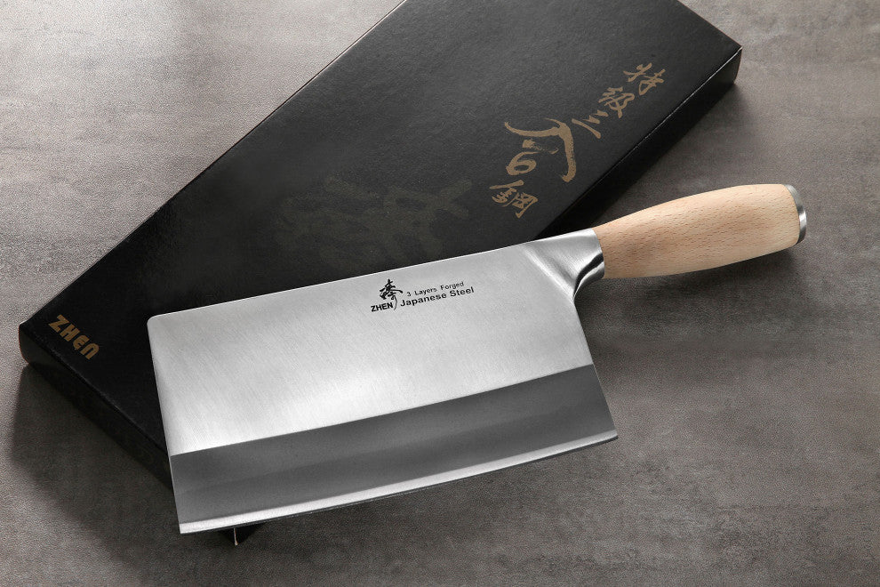 Zhen Japanese Heavy Duty Cleaver Chopping Chef Butcher Knife, 7", Bone Chopper