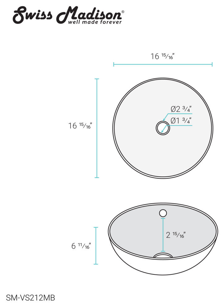 Sublime Round Vessel Sink, Matte Black