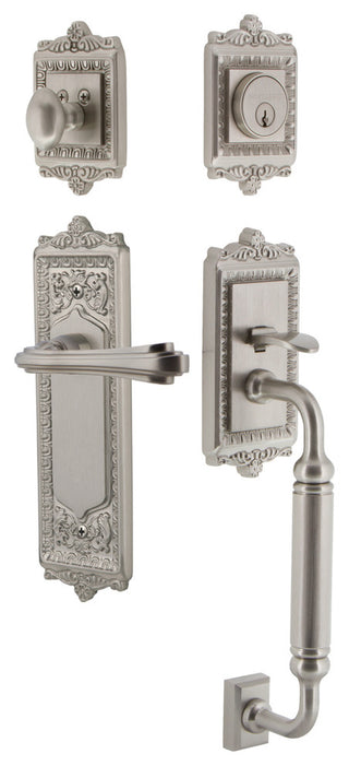 Egg & Dart Plate C Grip Entry Set Fleur Lever, Satin Nickel, 2-3/4", Left