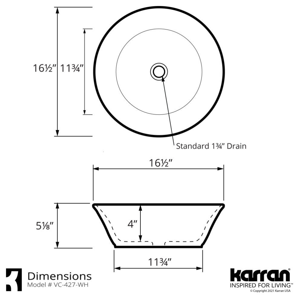 Karran VC-427-WH Valera 17" Vitreous China Vessel Bathroom Sink, White