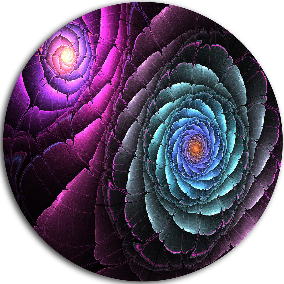 Fractal Blue Purple Flower Digital Art, Floral Disc Metal Wall Art, 36"