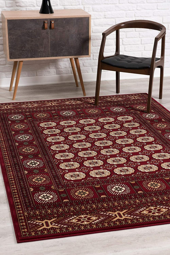 5" x 8" Red Eclectic Geometric Pattern Area Rug