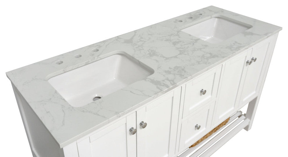 Lakeshore 60" Double Bathroom Vanity, White, Engineered Carrara