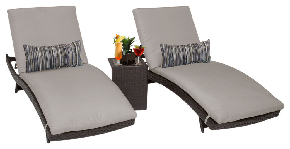 Belle Curved Chaise Set of 2 Outdoor Wicker Patio Furniture With Side Table