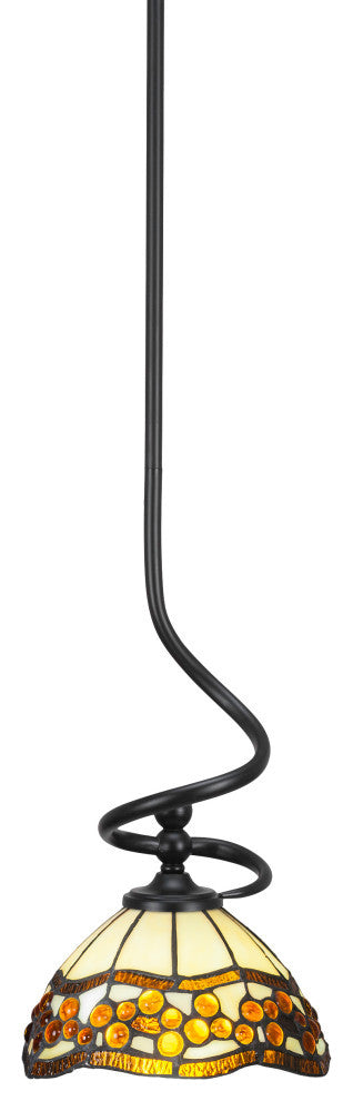 Capri Stem Mini Pendant In Matte Black Finish With 7" Roman Jewel Art Glass