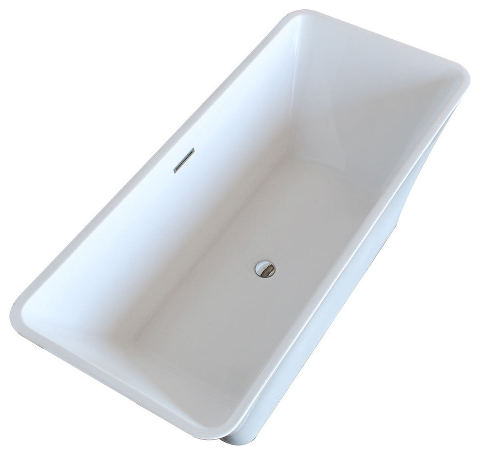 Montpillier 30 x 67 Rect. Acrylic Freestanding Soaker Bathtub with Center Drain