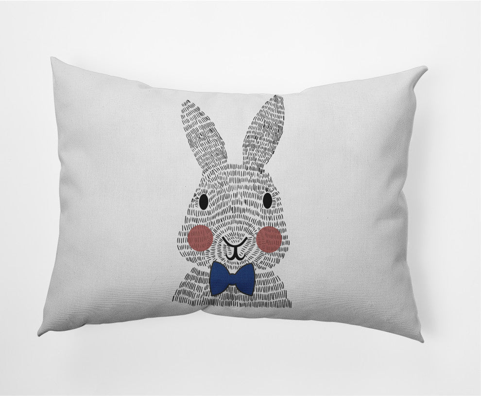Bow-tie Bunny Easter Decorative Lumbar Pillow, Dark Cobalt Blue, 14x20"