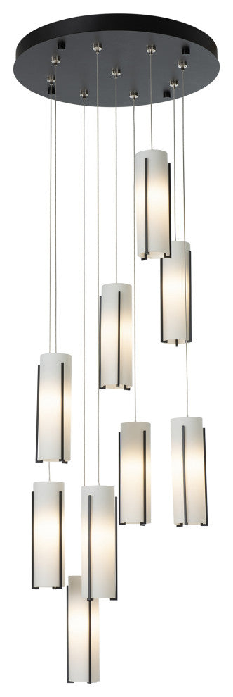 Exos 9-Light Round Pendant, Black Finish, Opal Glass, Standard Overall Height