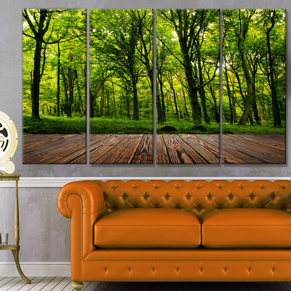 Green Forest with Dense Woods, Landscape Canvas Art Print, 48"x28", 4 Panels