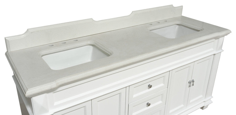 Elizabeth 72" Double Bathroom Vanity, White, Quartz