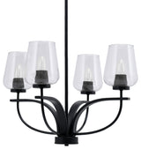 Cavella 4 Light Chandelier, Matte Black Finish, 5" Clear Bubble Glass