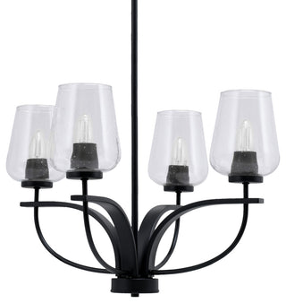 Cavella 4 Light Chandelier, Matte Black Finish, 5" Clear Bubble Glass