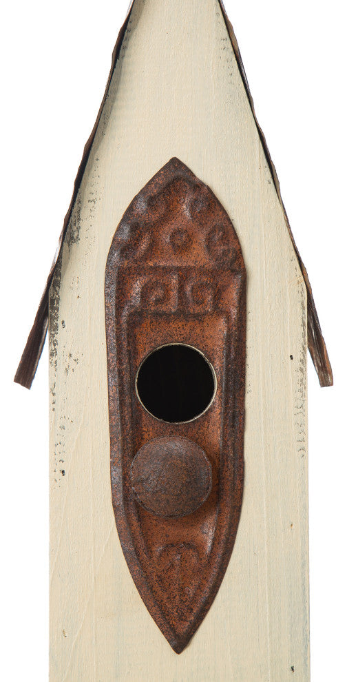 Washed White Distressed Solid Wood Birdhouse