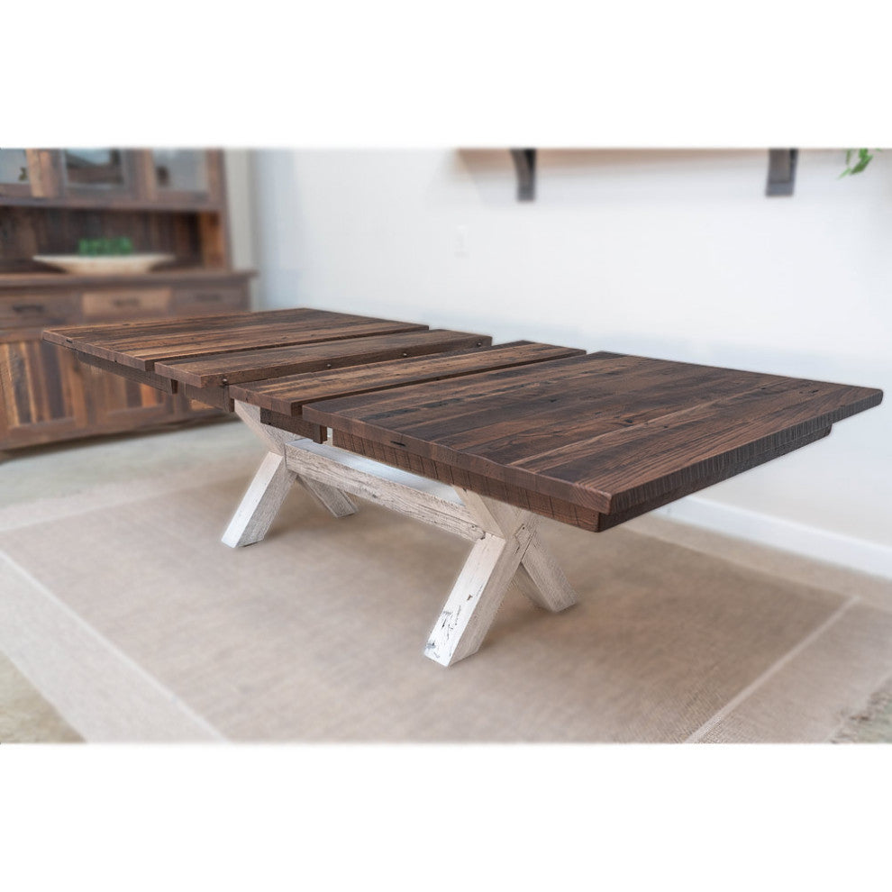 Foster Farmhouse Dining Table, Barnwood, Provincial, 48x78, 2 Middle Leaves