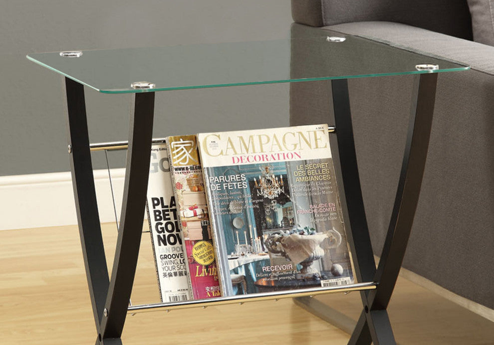 HomeRoots 16.25" x 24" x 24.5" CappuccinoClear Metal Particle Board Accent Table