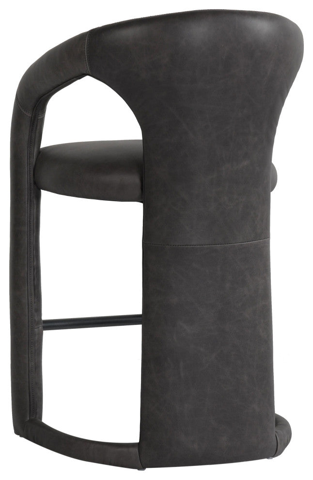 Kosas Home Archie 26" Distressed Leather Counter Stool, Charcoal