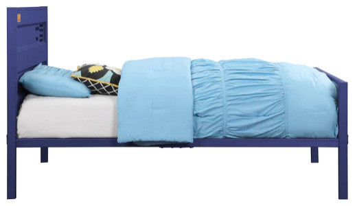Benzara BM204620 Industrial Style Twin Size Bed with Straight Leg Support, Blue