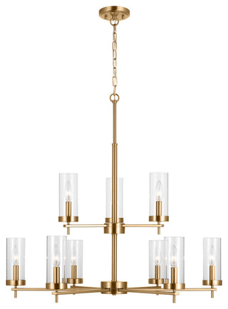 Zire Nine Light Chandelier, Satin Brass