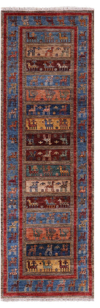 Tribal Persian Gabbeh Hand-Knotted Wool Runner Rug 3' 1" X 9' 7" Q9958