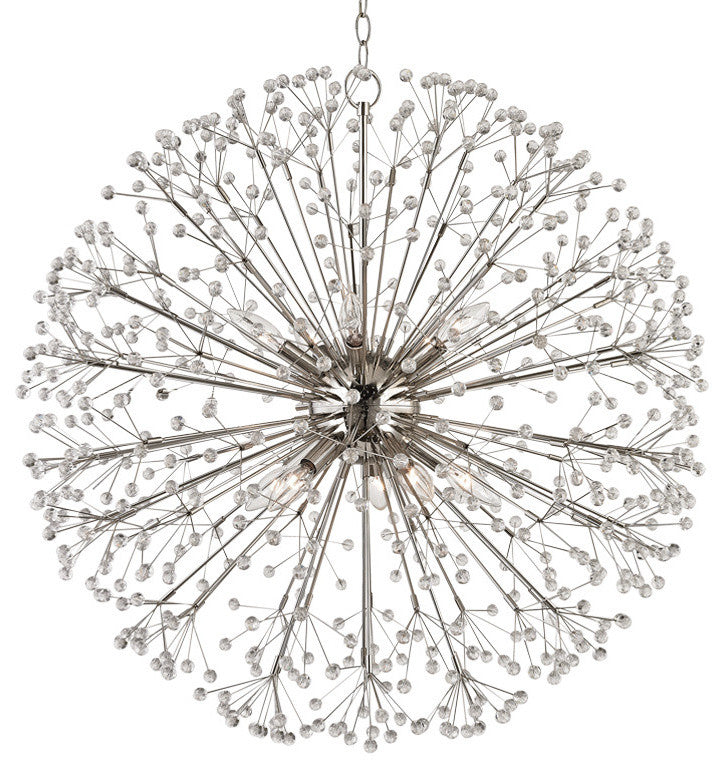 Dunkirk, 10 Light Chandelier, Polished Nickel Finish, Crystals