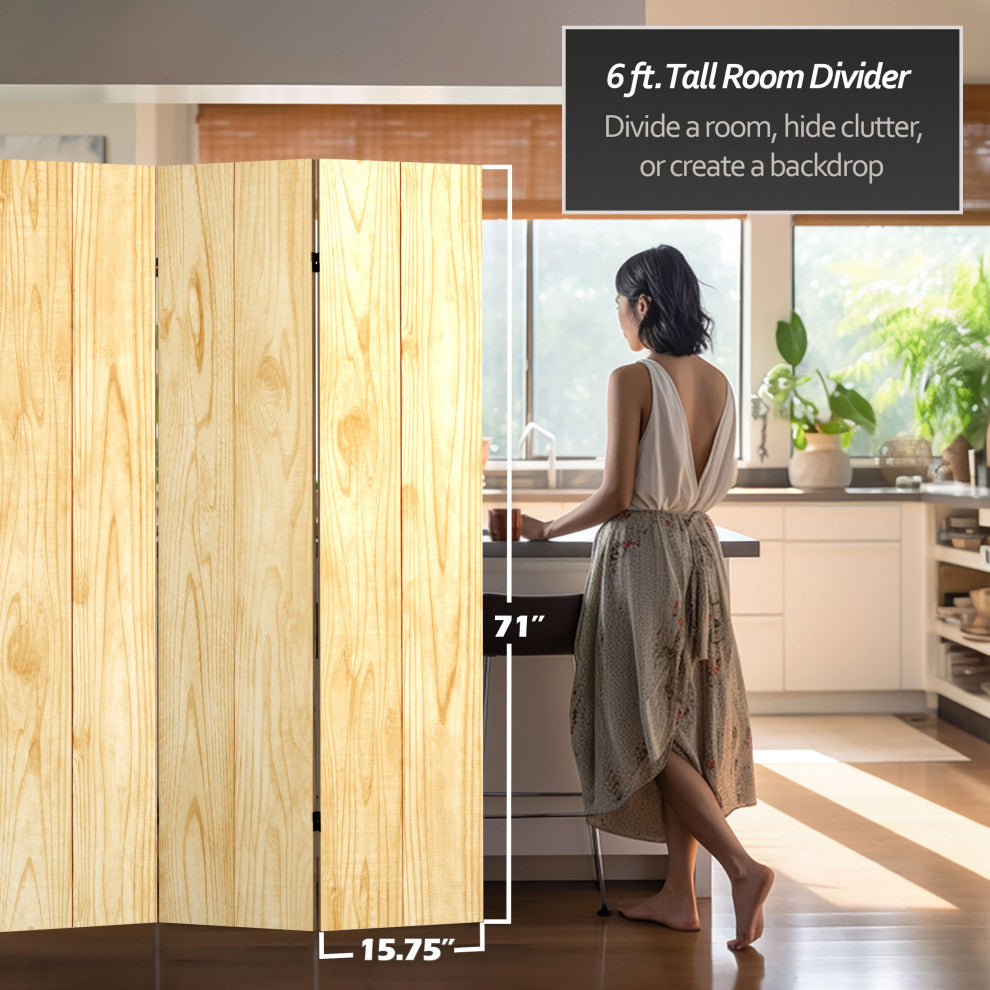 6' Tall Double Sided Wood Grain Canvas Room Divider