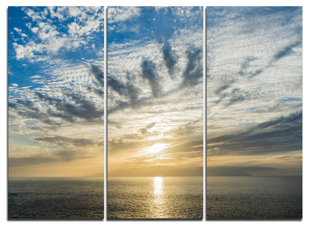 "Sunset Sky Above Atlantic" Oversized Beach Metal Wall Art, 3 Panels, 36"x28"