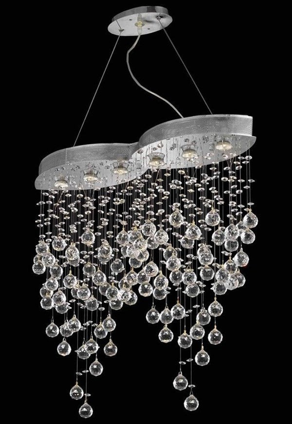 Elegant Galaxy Dining Room Light, Chrome Finish With Royal Cut Crystal