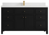 Sonoma 60 Single Sink Reeded Bathroom Vanity in Black 2" White Quartz