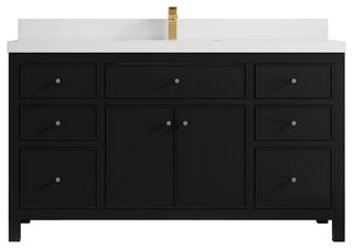 Sonoma 60 Single Sink Reeded Bathroom Vanity in Black 2" White Quartz