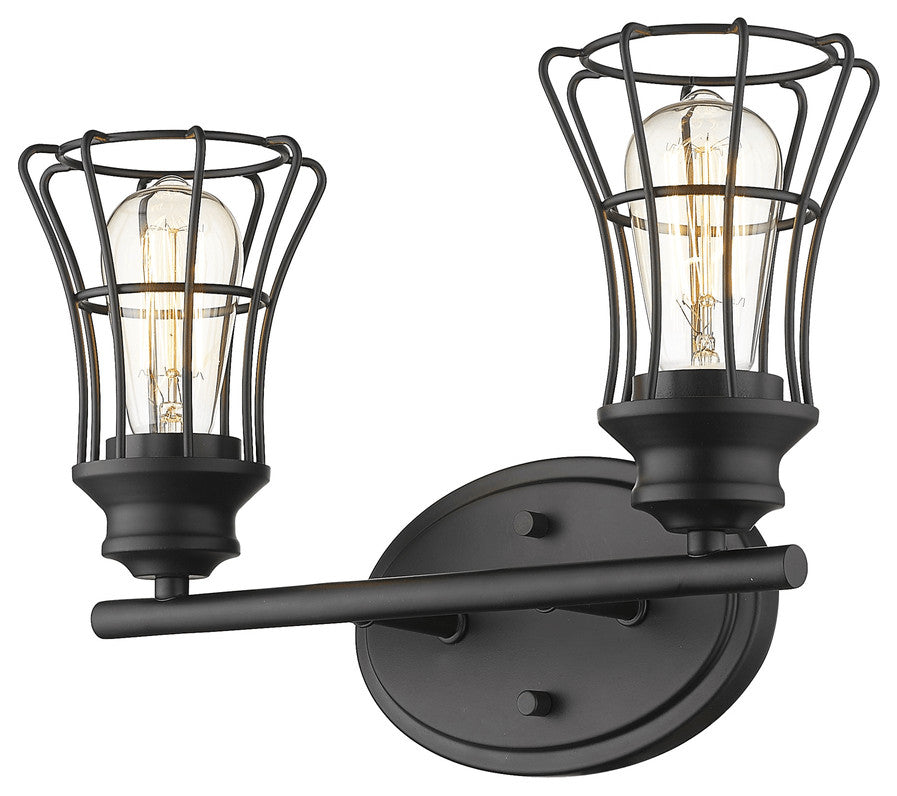 Two Light Matte Black Cage Wall Sconce
