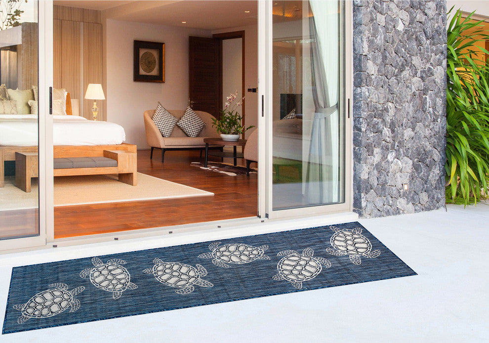 Carmel Seaturtles Indoor/Outdoor Rug, Navy, 1'11"x7'6" Runner