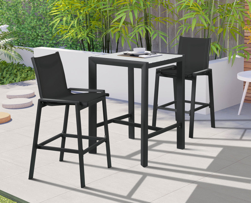 Nizuc Mesh Water Resistant Patio Aluminum Barstool (Set of 2), Black, Gray Frame