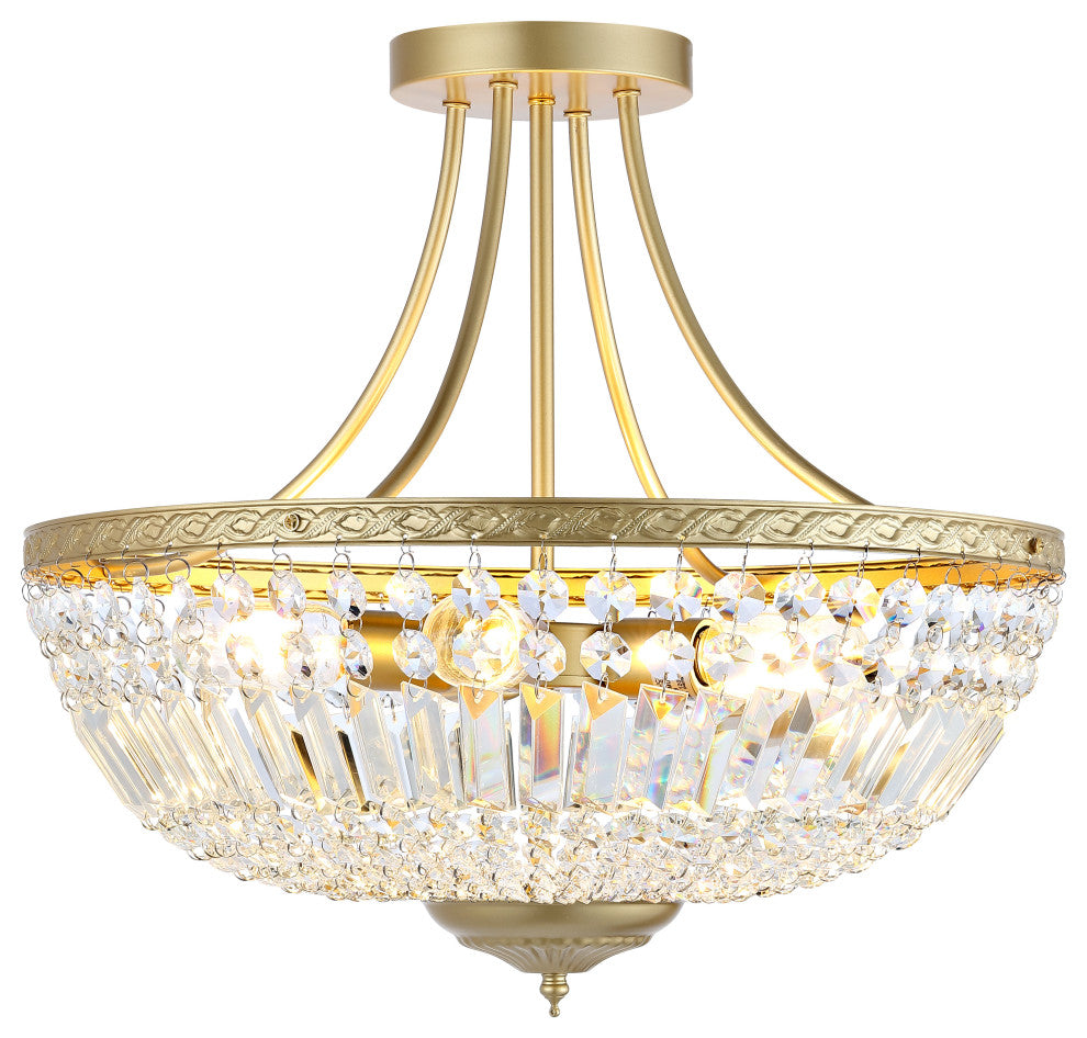 5-Light Crystal Semi Flush Mount, Gold