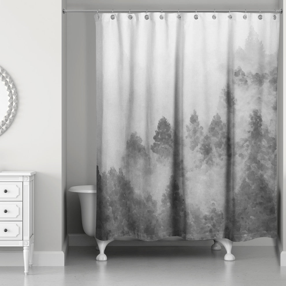 Gray Foggy Pine Trees 71x74 Shower Curtain