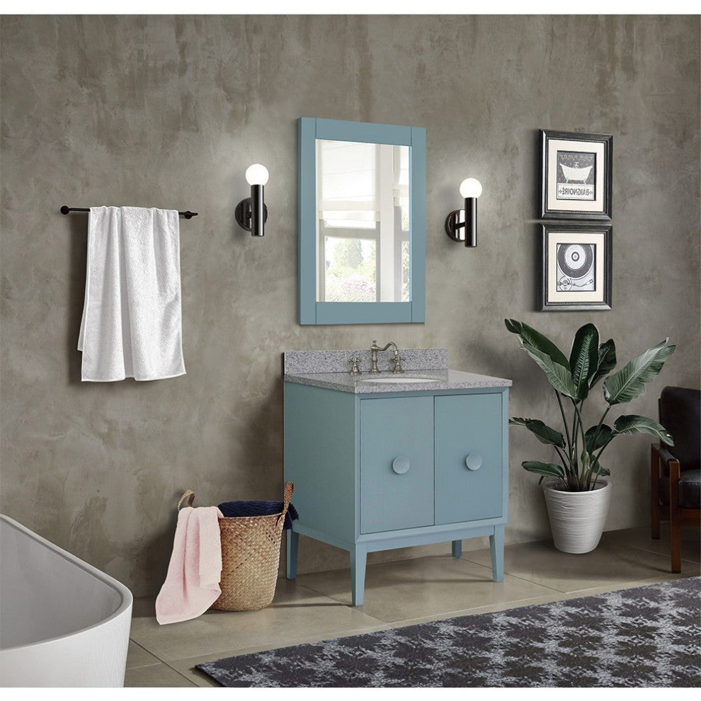 31" Single Vanity, Aqua Blue Finish With Gray Granite Top