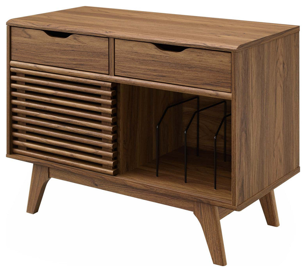 Sofa Side Table Display Stand, Wood, Brown Walnut, Modern, Lounge Hospitality