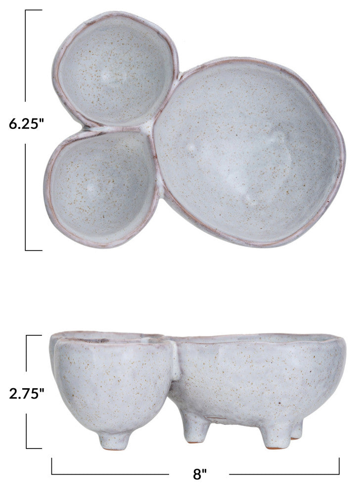Stoneware Footed Serving Dish With 3 Sections, Cream