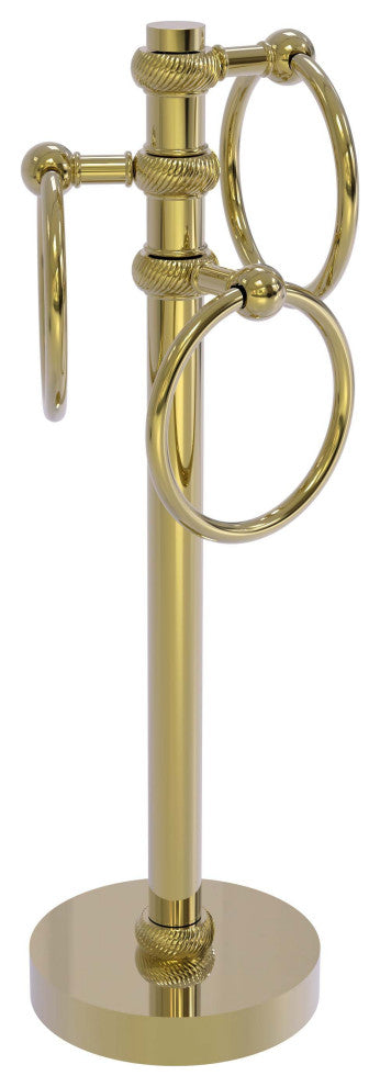 Vanity Top 3 Towel Ring with Twisted Accents, Unlacquered Brass