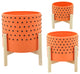 10" Dotted Planter With Wood Stand, Orange