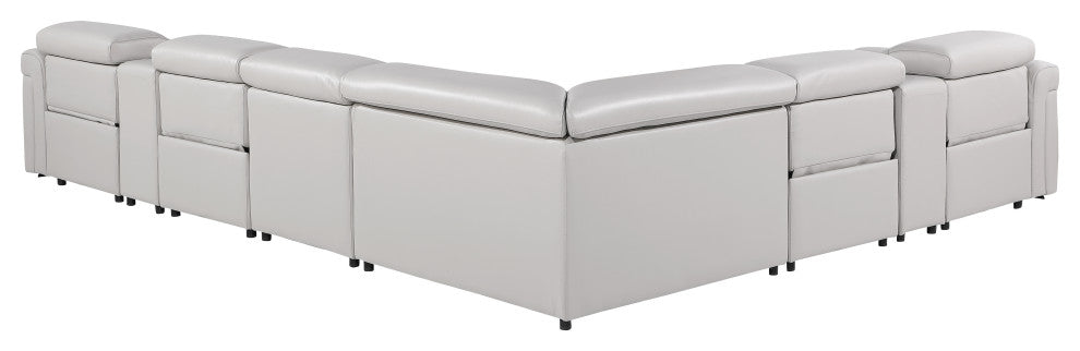Giovanni 8-Piece 4-Power Reclining Italian Leather Sectional, Light Gray