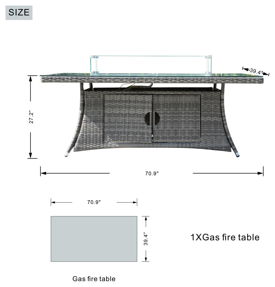 7-Piece Outdoor Wicker Patio Dining Set with 6 Armchairs, Gray