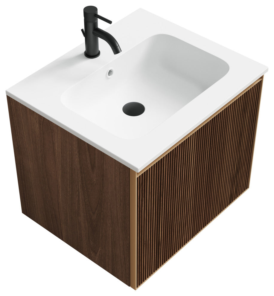 Perlato Slat 24" Bathroom Vanity, Matte Gold Trim, 24", No Sinktop Included