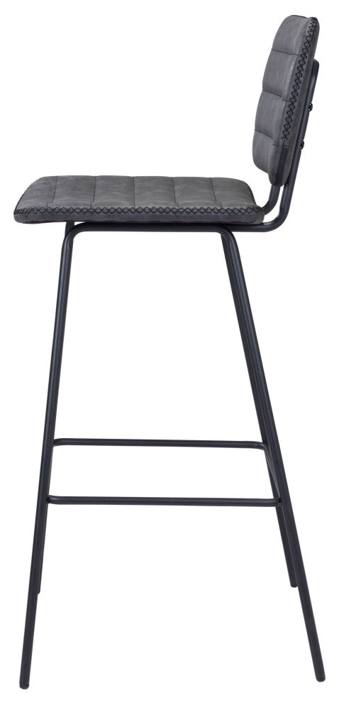 Bar Stool Chair Barstool, Set of 2, Faux Vinyl Leather, Steel, Vintage Black