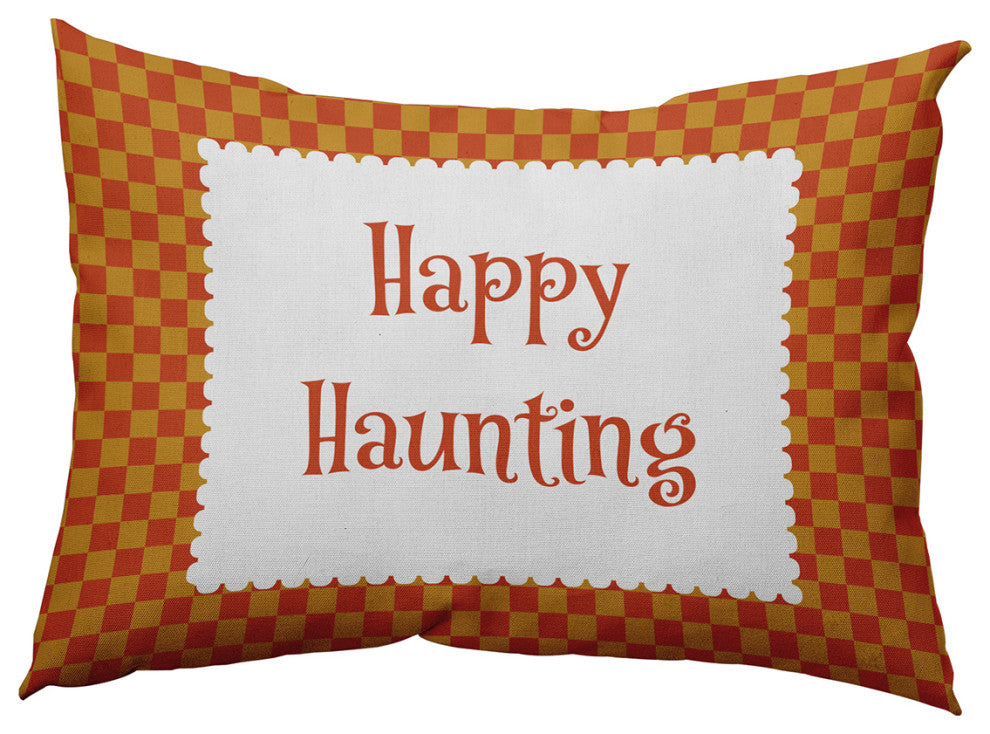 Happy Haunting Checks Accent Pillow, Rust, 14"x20"