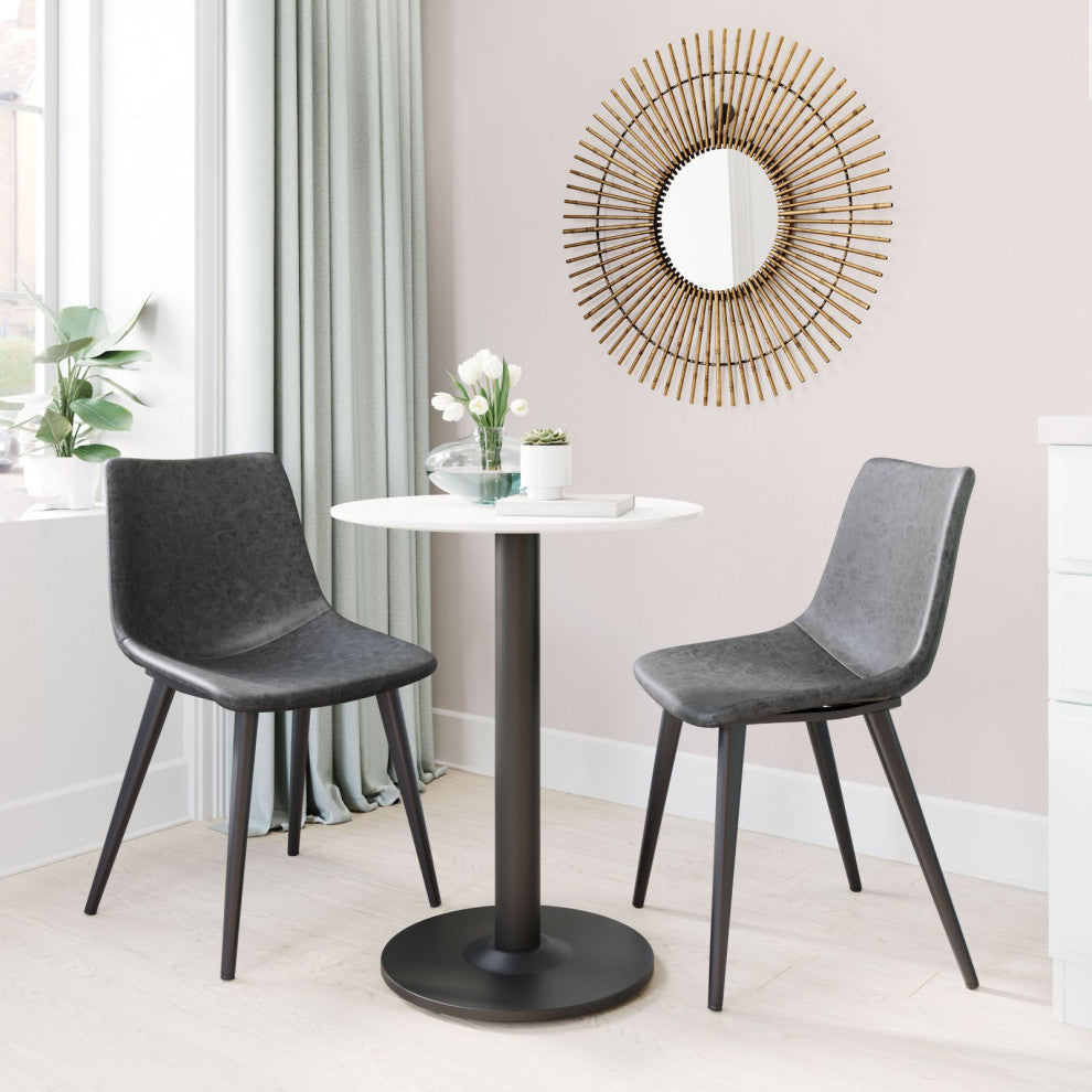 Dining Chair, Set of 2, Faux Vinyl Leather, Steel, Vintage Black, Cafe Bistro