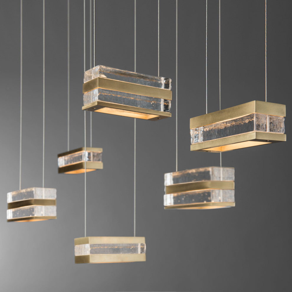Stacks 6-Light LED Pendant, Modern Brass Finish, Clear Glass