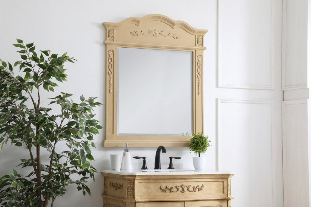 Daisy Wood Frame Mirror, 32"x38", Light Antique Beige