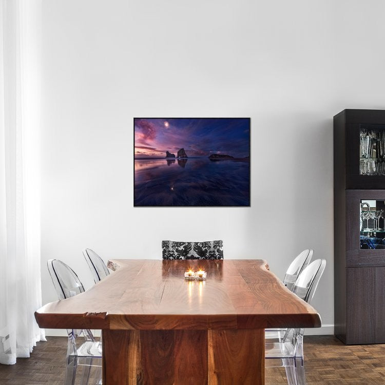 "Golden Bay When Night Falls" Framed Canvas Giclee by Yan Zhang, 37x28"