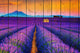 Faux Wood Lavender Fields and Sunset Landscape Framed Photo Paper Wall Art Print, Red Oak, 18" X 24"