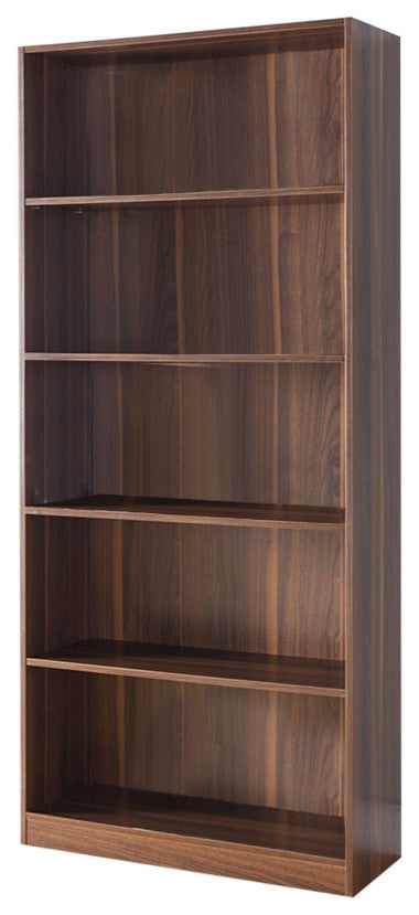 Wide Spacious Bookcase With Five Shelves, Brown